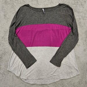 Planet Motherhood Maternity Top Large Gray Purple Colorblock Long Sleeve Shirt
